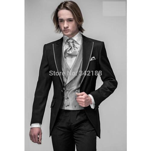 2015 Custom Made Slim Fit Groom Tuxedos/Black Best man Peak Lapel Groomsman Men Wedding Suits/Prom/Form/Bridegroom suitswedding