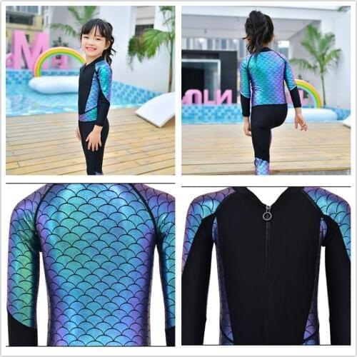 2019 Beautiful kids one piece swimsuit mermaid surf swim jumpsuit costume child girl zipper swimwear