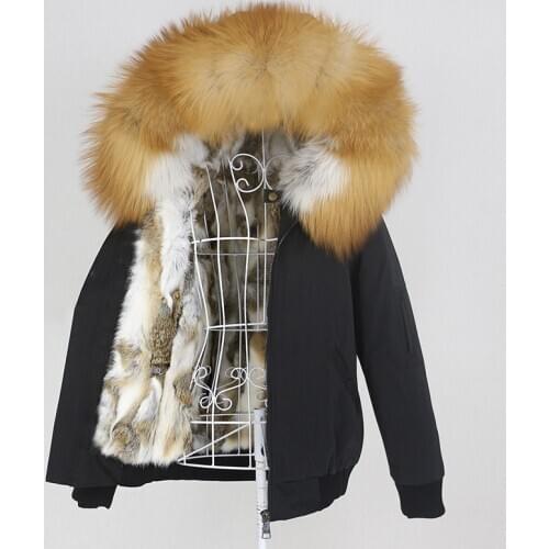 2020 Waterproof Bomber Parka Real Rabbit Fur Coat Natural Fox Raccoon Fur Collar Hood Winter Jacket Women Removable Outerwear