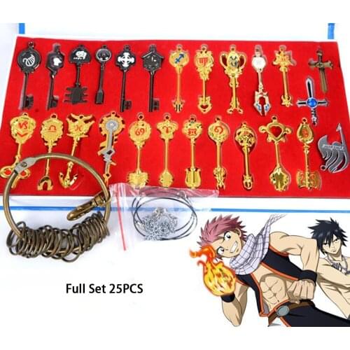 25pcs/Set 6cm Anime Fairy Tail Lucy Cosplay Key Keychain Scale Pink Tattoo Heartfilia Sign Of The Zodiac Gold Key Key Pendant