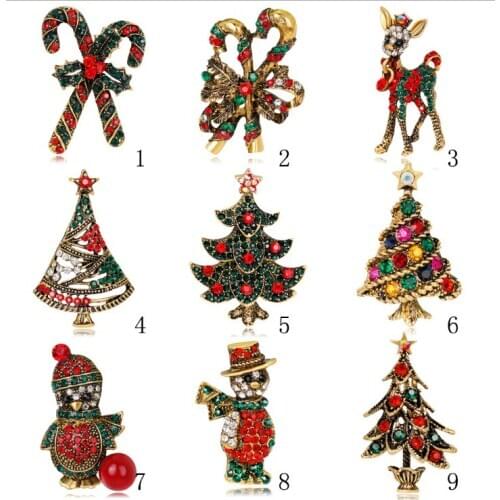 30pcs/lot Crystal Christmas Brooch Rhinestone Christmas Candy Cane Brooch Pin