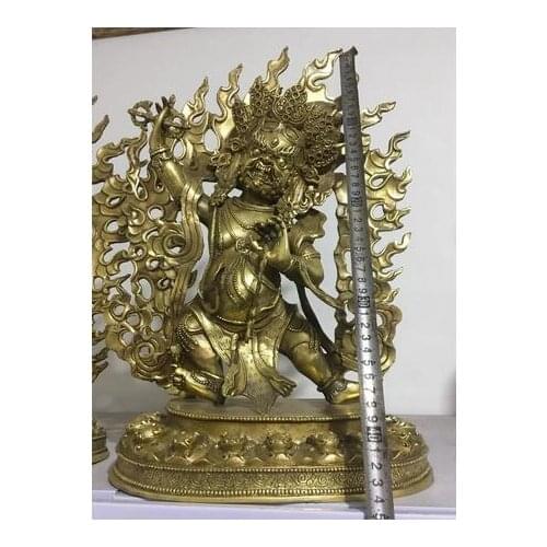 42CM Tibet Brass Carved Buddhism Joss Set Vajra Dorje Vajrapani Buddha Statue