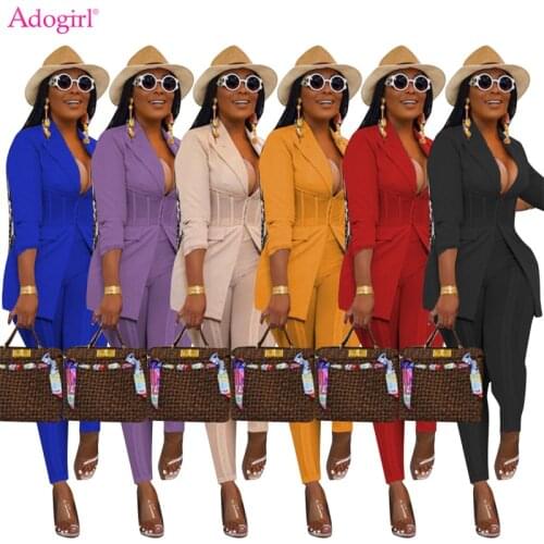 Adogirl Mesh Patchwork Women Suit Office Lady Long Sleeve Blazer Coat Tops Pencil Pants Elegant Two Piece Sets Work Uniforms