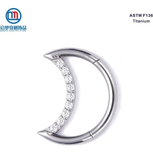 ASTM F136 Implant Grade Titanium Body Jewelry Crystal Moon Earrings