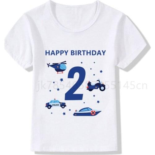 Excavator Forklift Birthday Number Print T-shirt Child Police Car Birthday Boy T-shirt Boy Girl Funny Gift T-shirt Gift Set 2-6