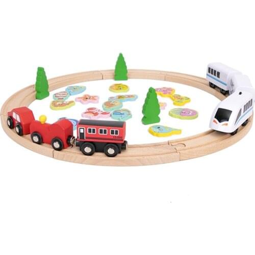Childrens Wooden Electric Small Train Track Set Magnetic Puzzle Building Block Assembly Fishing Game Toy Set