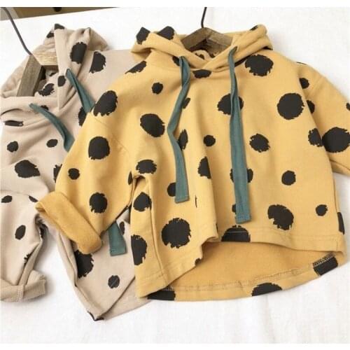 Childrens Sweater 2021 Autumn New Simple Dot Pattern Boys and Girls' Cotton Korean Hoodie Top Kids Clothes Girls