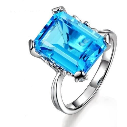 Womens 925 Sterling Silver Sea Blue Zircon Ring Engagement Wedding Gift Jewelry