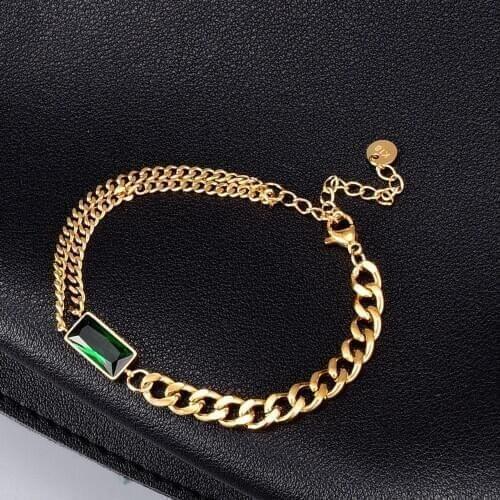 CIBO euramerican fashion green stone coarse titanium steel chain bracelet with multilayer lady temperament elegant bracelet acce