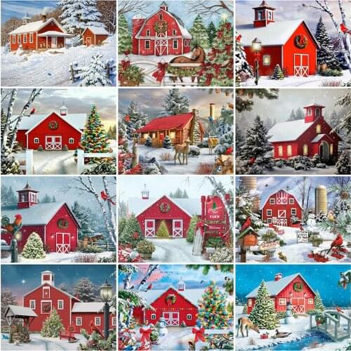 HUACAN 5D Diamond Painting Christmas House Full Drill Diamond Embroidery Landscape Winter Needlework Cross Stitch Handmade Gift