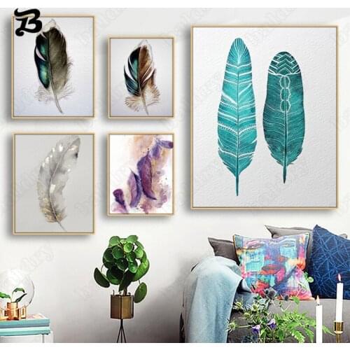 Feather Art Canvas Poster Wall Art Painting Colorful Kind of Feathers Poster and Print Wall Pictures for Living Room Home Decor