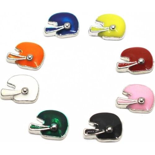Hot selling Mix 8 10pcs/lot football helmet floating charms sports charms living glass memory lockets diy jewelry