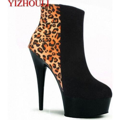 15-18-20cm fashion platform leopard boots winter autumn high heels sexy women ankle boots classic party short boots