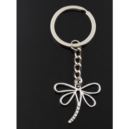 Fashion Keychain 28x30mm dragonfly silver color pendants DIY Men Jewelry Car Key Chain Ring Holder Souvenir For Gift