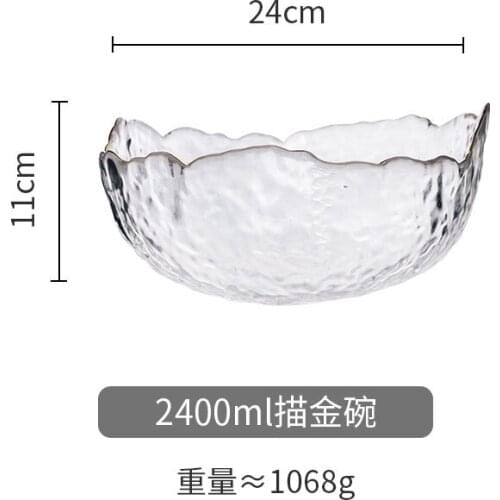 Gold Rimmed European Korean Style Clear Glass Bowl Home Table Ware Set Fruit Salad Plate Gold-Edged Bowl Creative Flower Bowl