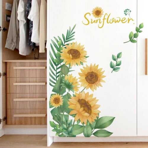[shijuekongjian] Sunflower Wall Stickers DIY Plant Butterflies Wall Decals for Living Room Kids Bedroom Kitchen House Decoration