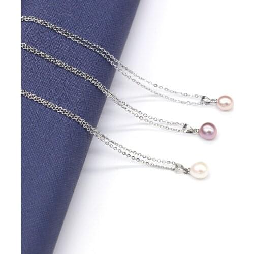 New Fashion Women Pearl Necklace Jewelry Stainless Steel Chain Chokers Natural Freshwater Pearl Charms Necklaces Gift 45cm