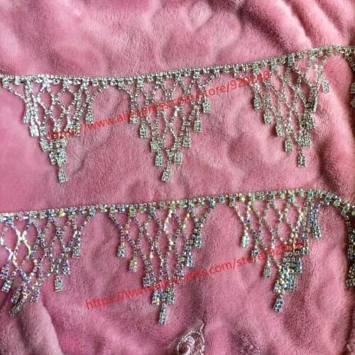 Long crystal tassel chain for bridal wedding dress gorgeous AB rhinestone chain yard trims for garments dress shoes decoration