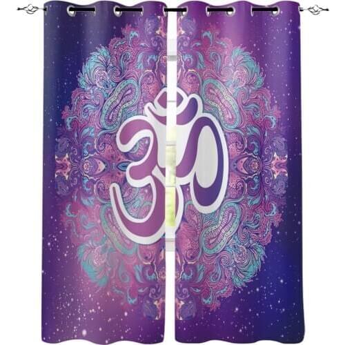 Ohm Symbol Indian Diwali Mandala Neon Purple Window Curtains Living Room Curtain Home Decor