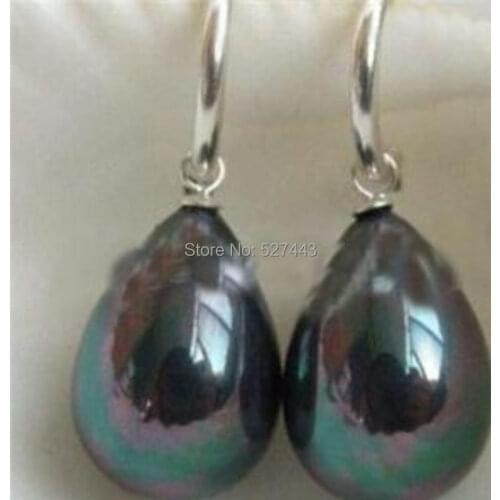 Wholesale free shipping >>Stunning!12x16mm Black Sea Shell Pearl Earring AAA