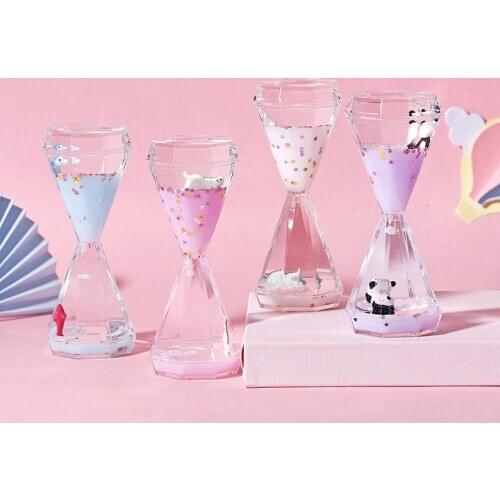 Milk Color Oil Hourglass Timer Clock Floating Visual Movement Liquid Motion Bubble with Cute Animal Ornaments Birthday Gift Toy