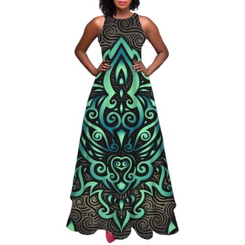 Hycool Free Ship Women Vintage Clothes African Symmetric Print Sleeveless Maxi Dresses For Women A-Line Birthday Dress For Women