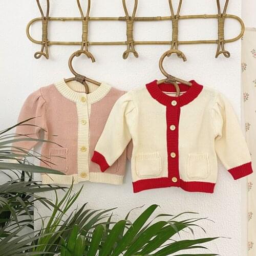 Simple Baby Girls Long Sleeve Knit Cardigan Coat Baby Girls Princess Sweater Spring Autumn Kids Girls Cardigan Coat