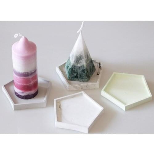 Pentagon Base Furnishing Articles Plates Concrete Dish Handmade Mold Concrete Candle Tray Silicone Mold