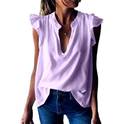 Women T-shirt Fashion Solid Color V Neck Short Tops Ruffled Sleeve Hand Wash Loose T-shirt Female Blouse Top футболка женский