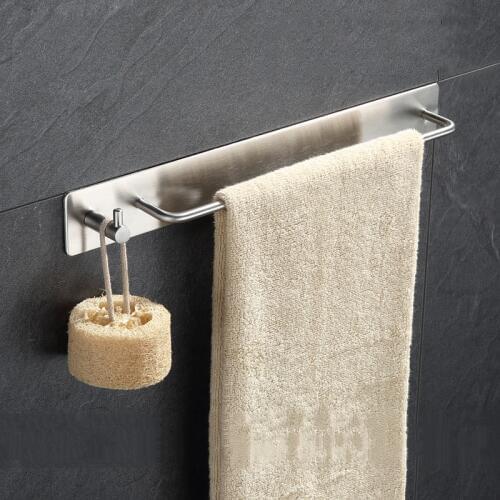 Stainless Steel Towel Rack Self Adhesive Bathroom Storage Holder Organizer Towel Shelf Kitchen Wall Hanging Towel Rack With Hook