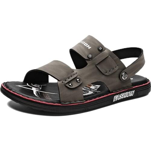 Mens Sandals Summer Shoes Non-Slip Genuine Leather Breathable Cowhide Patch Mesh Loop Toe Quick Drying 2021 New Brands 38-44