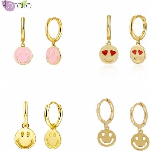 Korean Style 925 Sterling Silver Ear Buckle Exquisite Smiley Face Pendant Hoop Earrings Fashion Jewelry For Women Birthday Gifts
