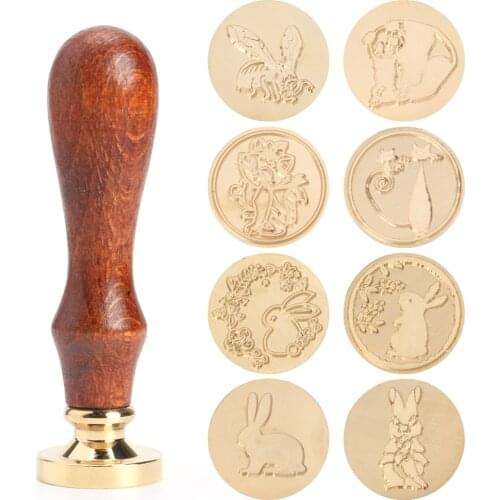 Retro Easter Rabbit Pattern Seal Stamp Wood Handle Wax Seal Stamp for Envelope Decor Festival Decorative Stamp Caft Gift