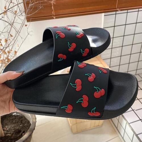 Womens Slippers Soft Slides Ladies Cherry Home Bathroom Non Slip Slippers Girl Casual Fashion Summer Beach Shoes Female ll959