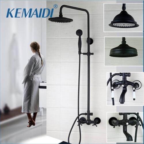 KEMAIDI New Arrival Bathroom Black Shower Set Wall Mounted 8" Rainfall Shower Mixer Tap Faucet 3-functions Mixer Valve