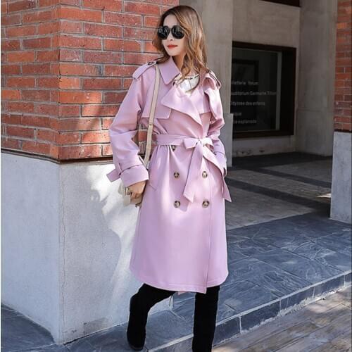 2020 Autumn New Korean Fashion Double Breasted Trench Coats British Style Over The Knee Female Sashes Slim Waist Outwear Women