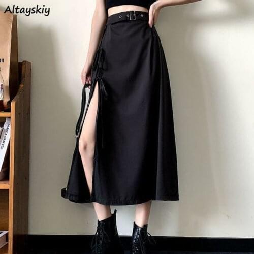 Split Skirts Women A-line Lace-up Summer Empire Ins Hepburn High Street BF All-match Design Korean Fashion Casual Sexy Classic