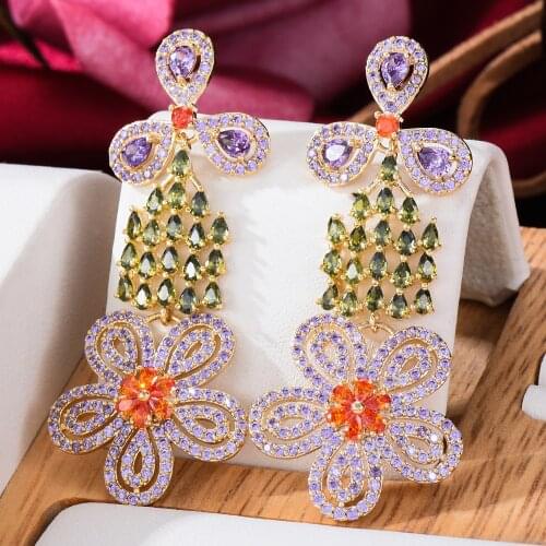 GODKI 53mm Multicolor Long Flowers Drop Earring For Women Wedding Party Indian Dubai Bridal Jewelry boucle d'oreille femme Gift