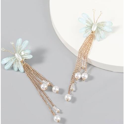 Pauli Manfi Fashion Metal Resin Butterfly Imitation Pearl Pop Earrings Womens Creative Pop Dangle Earrings Party Accessories