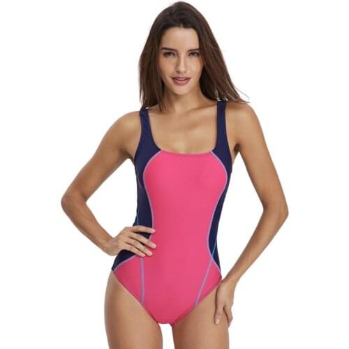 2019 New Professional Bathing Suit For Athletic Use Contrast Color High Stretchy Women One-piece Swimsuit With Bra Cups Padded