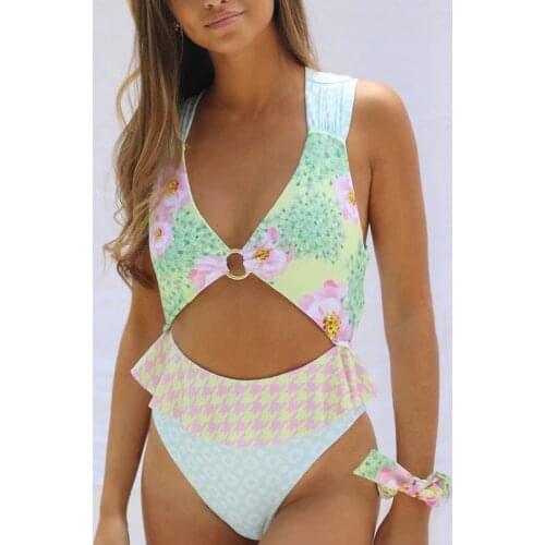 MYTENG Retro Print One Piece Swimsuit Women 2021 New High Cut Swimwear Summer Hollow Out Swimsuit Bodysuit Monokini Bathing Suit