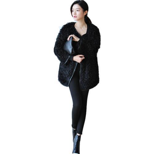 2019 New Women Fashion faux lamb sheep Fur Coat whole skin imitation sheep Fur Coat Long Customize Jacket Free shipping big size