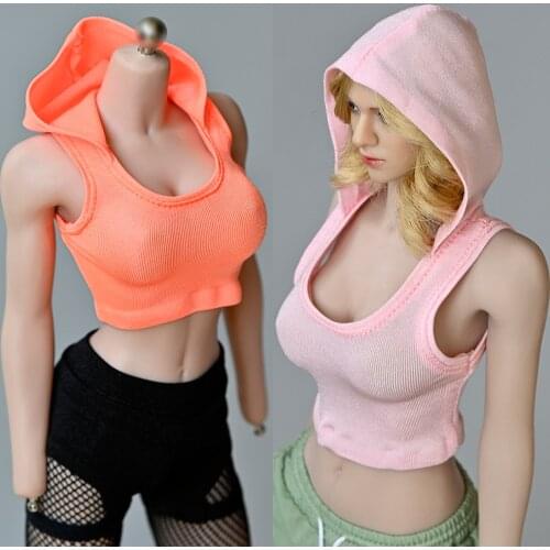 1/6 Scale Female Vest Clothes Sexy Hooded Sleeveless T-shirt Model for 12 Inches Woman Body Action Figures Accessories Toys