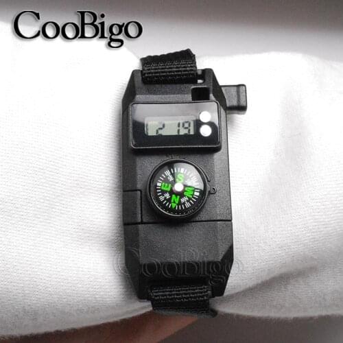 1pcs Compass Whistle Buckle 15mm Waterproof Time Display Paracord Bracelet Parachute 550 Cord Outdoor Camping Survival Kits