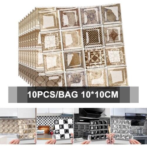 10pcs 3D Mosaic Crystal Self-adhesive Tiles Sticker Decals Bathroom Kitchen Floor Wall Stickers DIY Waterproof Home Decor10*10cm