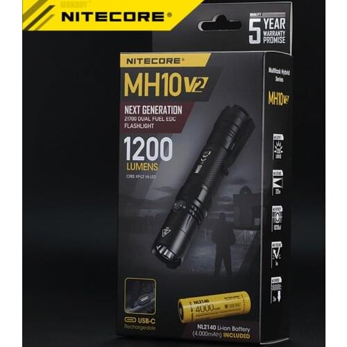100% Original Nitecore MH10 V2 1200 Lumens CREE XP-L2 V6 LED Flashlight Tactical 4000mAh 21700 Battery USB-C Rechargeable Torch