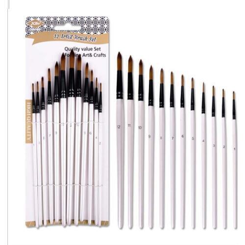 12 pcs/set Nylon Hair Watercolor Paint Brush Pen Set for Learning DIY Wooden Handle Oil Nail Acrylic Painting Art Brushes Suppli