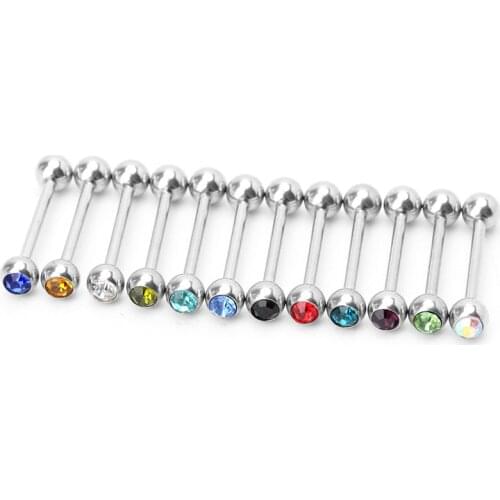 12Pcs Multicolor Tongue Piercing Steel Barbell Ring Jewelry