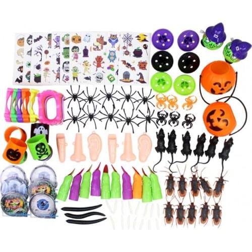 120pcs Kids Halloween Costume Cosplay Set Horror Spider Toys Creative Halloween Tricky Toys Tattoo Stickers Halloween Decoration