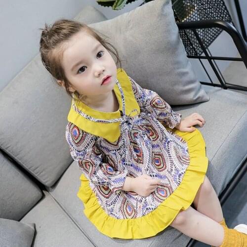 2018 Baby Girls Spring Autumn Long Sleeved Printed Dress Children Girl Fashion Beautiful Dresses Vestido Kids Clothing